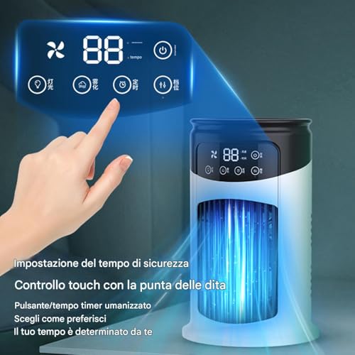 Ventilador Enfriador de Aire Portátil – Humidificador Silencioso con 6 Velocidades, Panel Táctil y Tecnología de Purificación de Aire para Hogar, Oficina o Camping