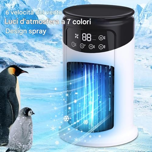 Ventilador Enfriador de Aire Portátil – Humidificador Silencioso con 6 Velocidades, Panel Táctil y Tecnología de Purificación de Aire para Hogar, Oficina o Camping