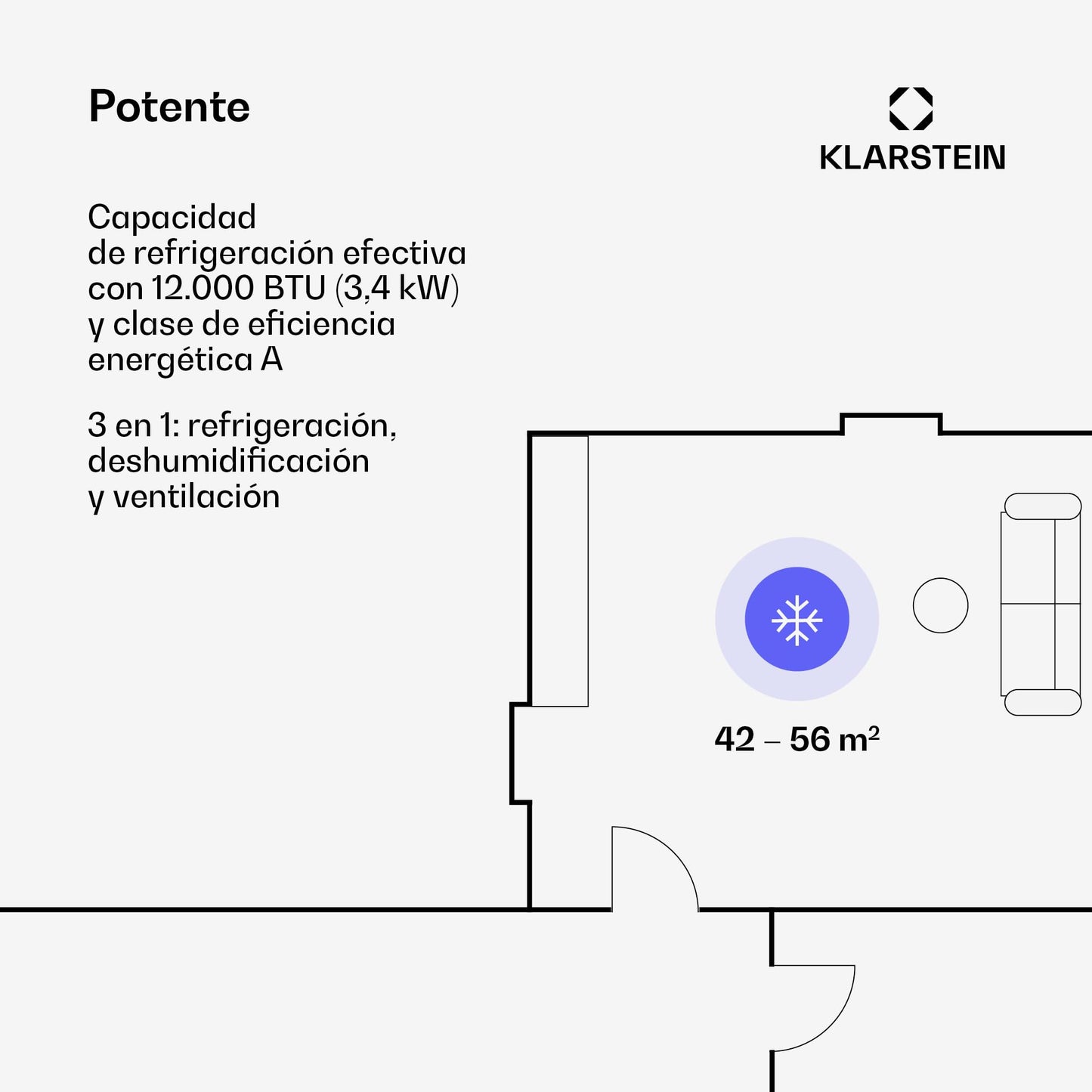 Aire Acondicionado Portátil 12.000 BTU con Control por App y Alexa, Deshumidificador, Modo Nocturno y Temporizador 24 h – Klarstein Kraftwerk Smart 12K, Blanco