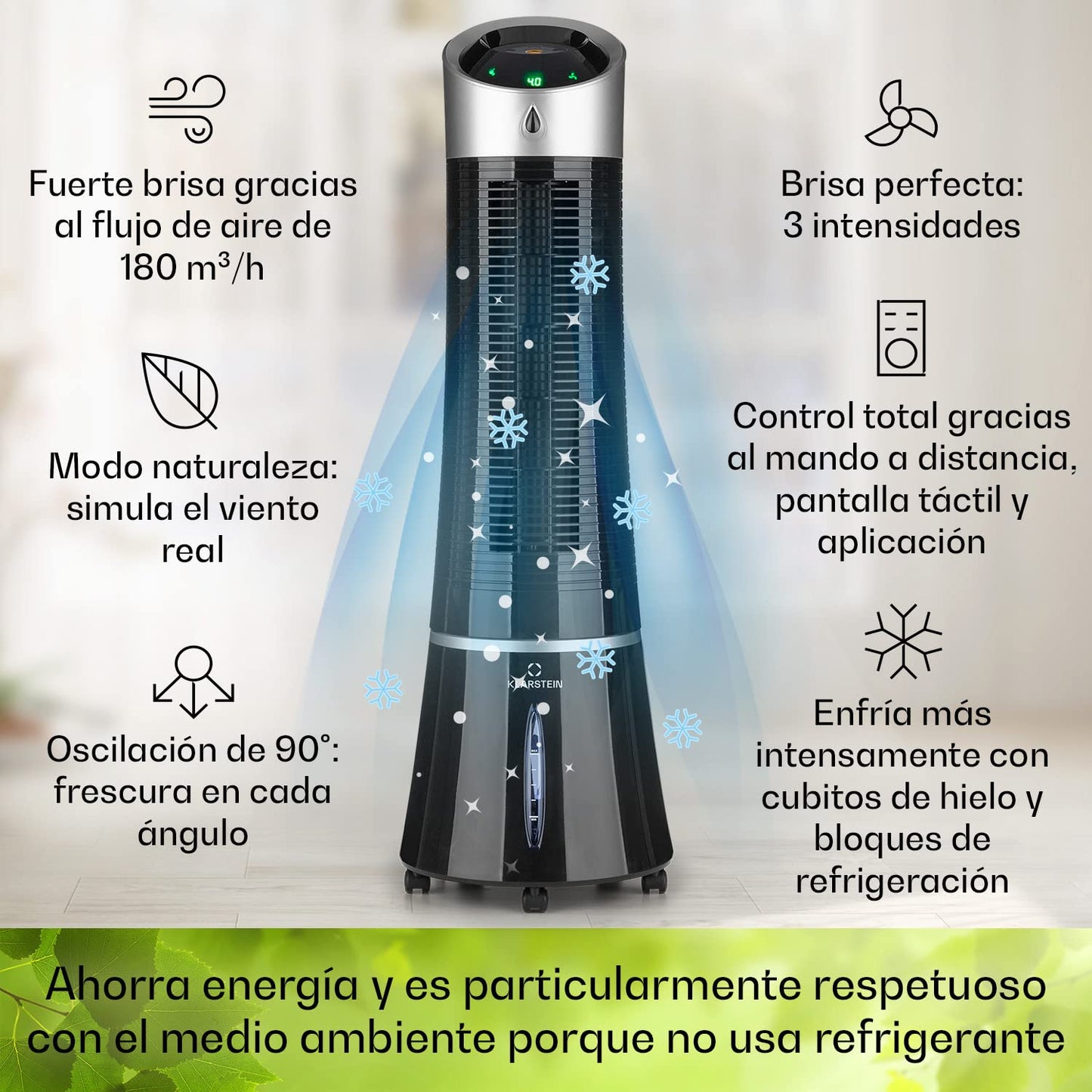 Climatizador Evaporativo 4 en 1 con Control App y Alexa, 210 m³/h, Tanque de 6 L, Oscilación Automática, Ionizador – Color Negro