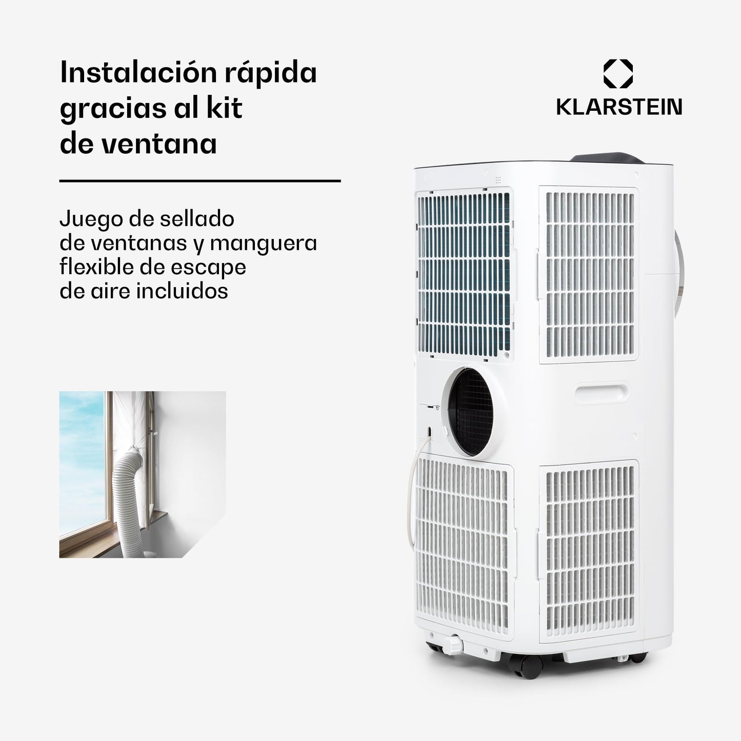 Aire Acondicionado Portátil 12.000 BTU con Control por App y Alexa, Deshumidificador, Modo Nocturno y Temporizador 24 h – Klarstein Kraftwerk Smart 12K, Blanco