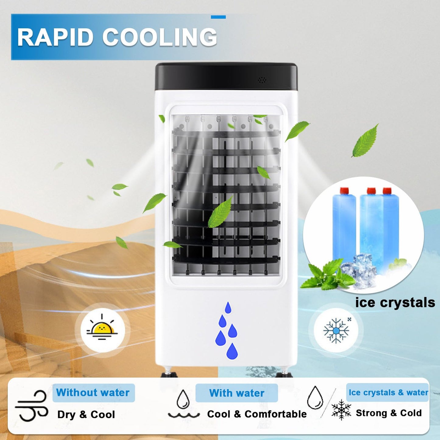 Climatizador Evaporativo Portátil 3 en 1 de 65 W con Control Remoto, Tanque Extraíble de 6 L, 4 Acumuladores de Hielo y Temporizador
