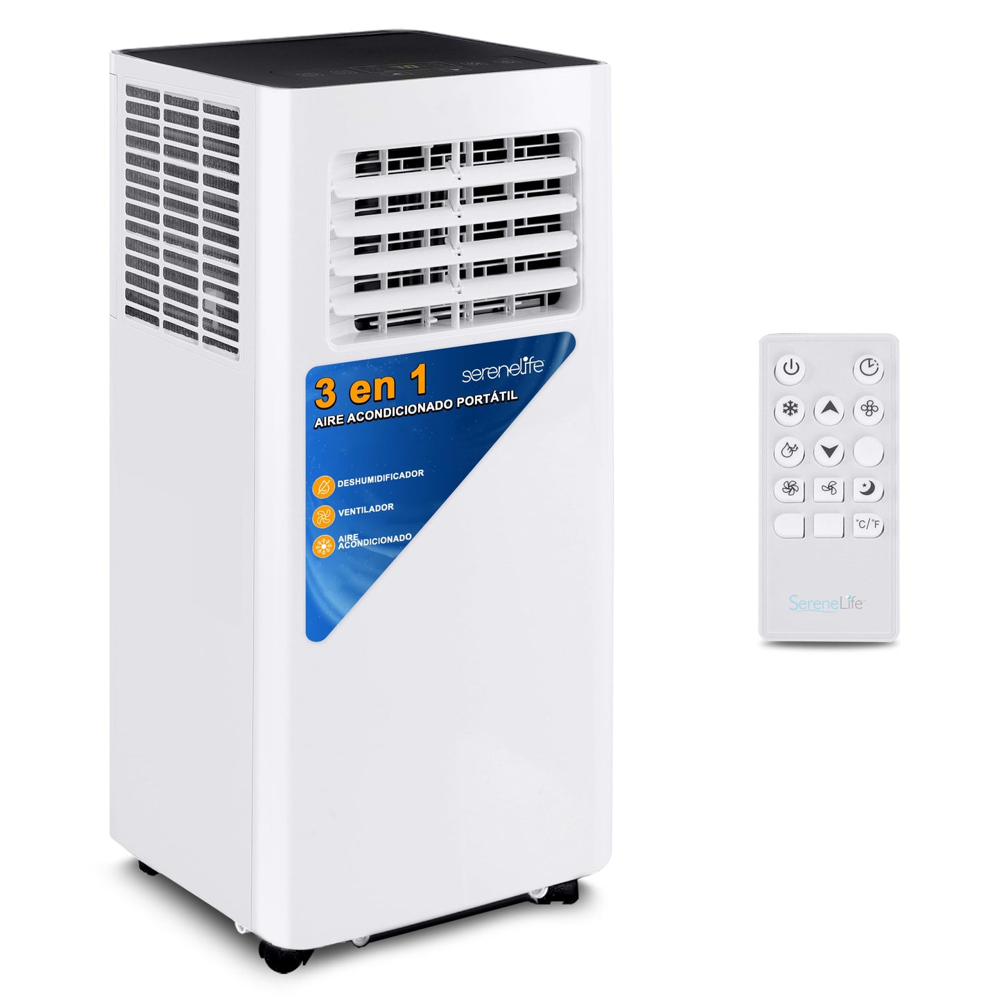 Aire Acondicionado Portátil 10.000 BTU con Control Remoto, WiFi, Deshumidificador, Ventilador y Temporizador – SereneLife SLPAC105WEU, Blanco