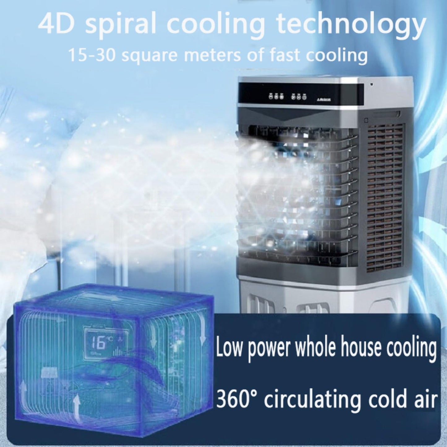 Climatizador Evaporativo Portátil 50 L con Control Remoto, Oscilación de 120°, Temporizador de 12 Horas y 3 Modos – Sin Tubo de Escape