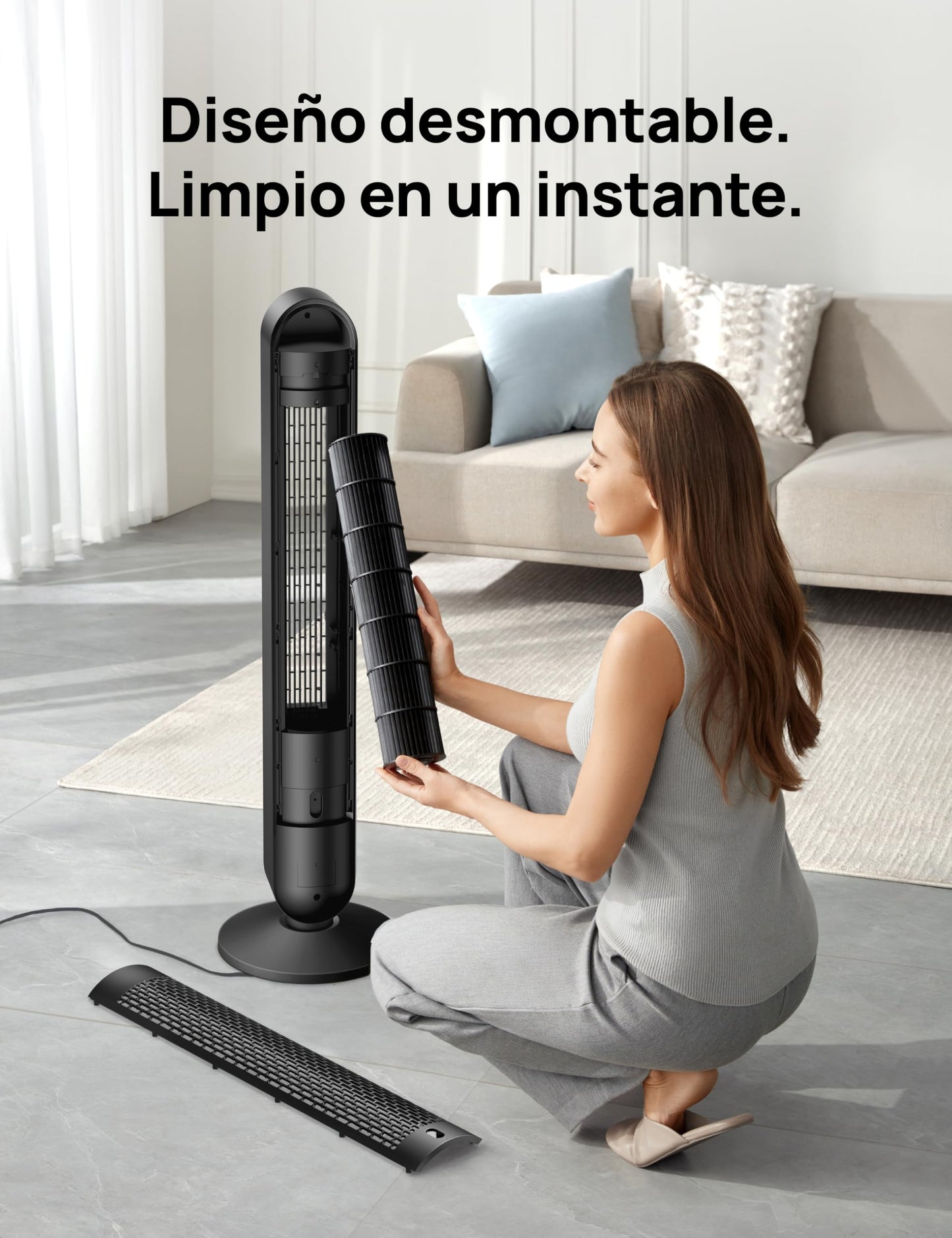 Ventilador de Torre Silencioso de 50 W con Control Remoto, Oscilación de 90°, 6 Velocidades, 4 Modos y Temporizador de 12 Horas – Color Negro