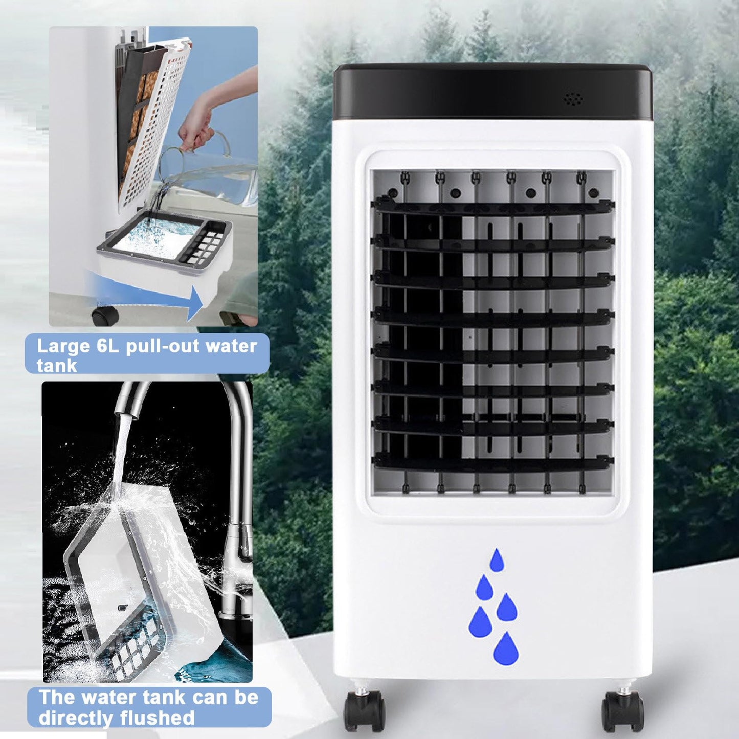 Climatizador Evaporativo Portátil 3 en 1 de 65 W con Control Remoto, Tanque Extraíble de 6 L, 4 Acumuladores de Hielo y Temporizador