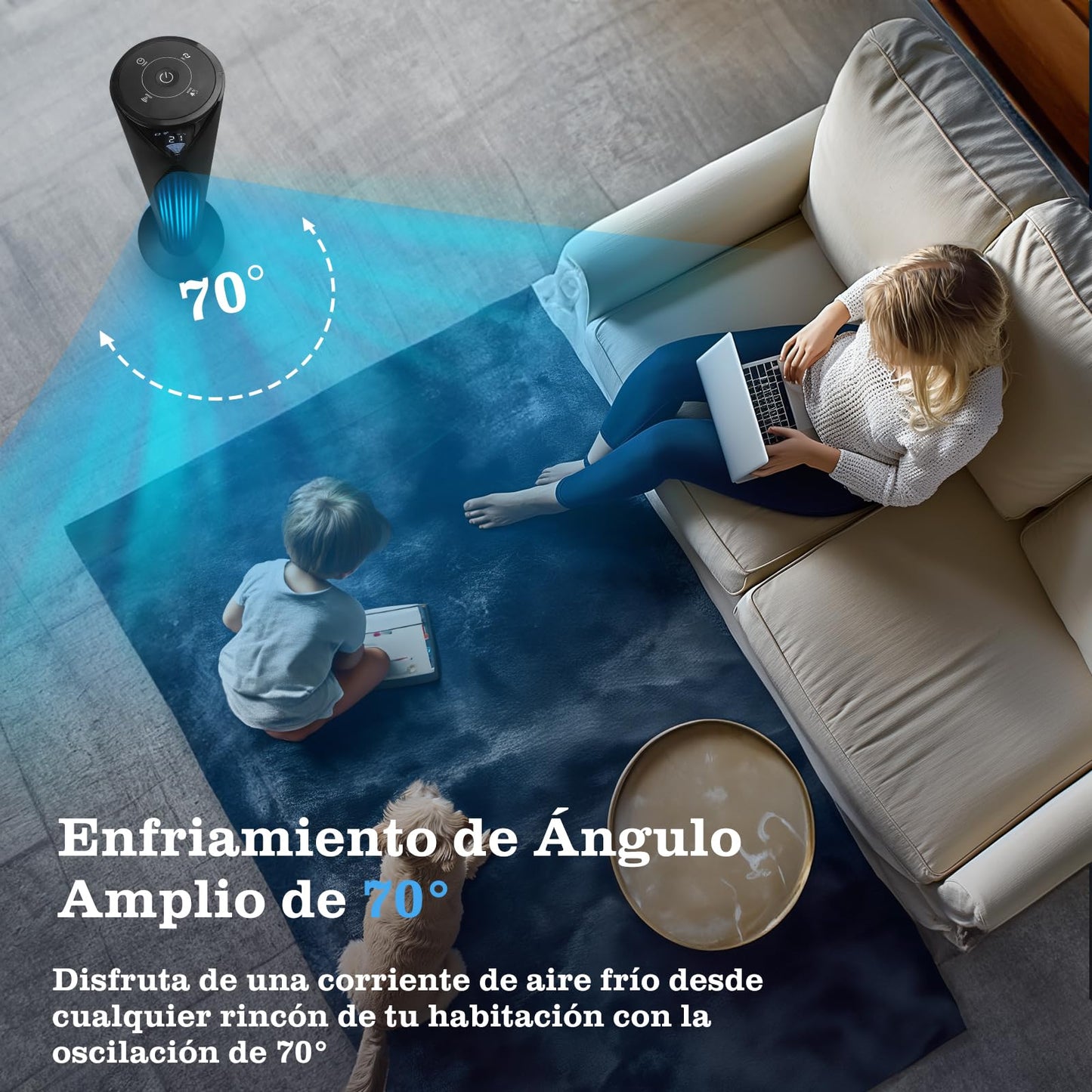 Ventilador de Torre Taylor Swoden 28 dB con Mando a Distancia, Pantalla LED y Temporizador 12 h – Oscilante 70°, 4 Modos, 3 Velocidades, Altura 96 cm, 45 W