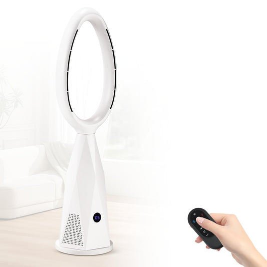 Ventilador de Torre sin Aspas 46" con Calefacción, Filtro HEPA13, Control Remoto, Oscilación de 80° y Temporizador – Moongiantgo MG-DK, Blanco