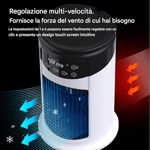 Ventilador Enfriador de Aire Portátil – Humidificador Silencioso con 6 Velocidades, Panel Táctil y Tecnología de Purificación de Aire para Hogar, Oficina o Camping