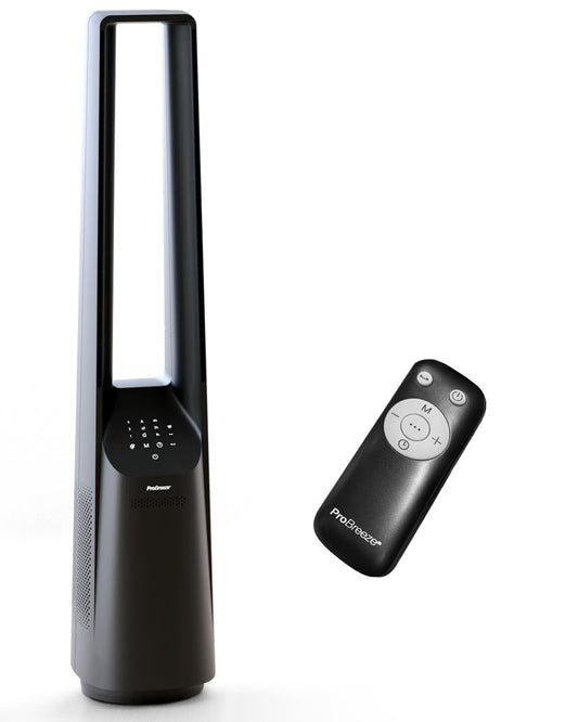 Ventilador de Torre sin Aspas 101 cm con Control Remoto, 6 Velocidades, 5 Modos, Oscilación 60° y Temporizador – Pro Breeze PB-F20, Negro