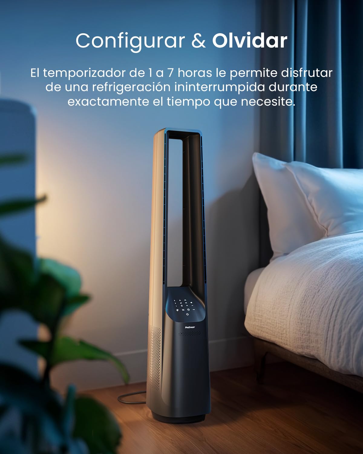 Ventilador de Torre sin Aspas 101 cm con Control Remoto, 6 Velocidades, 5 Modos, Oscilación 60° y Temporizador – Pro Breeze PB-F20, Negro