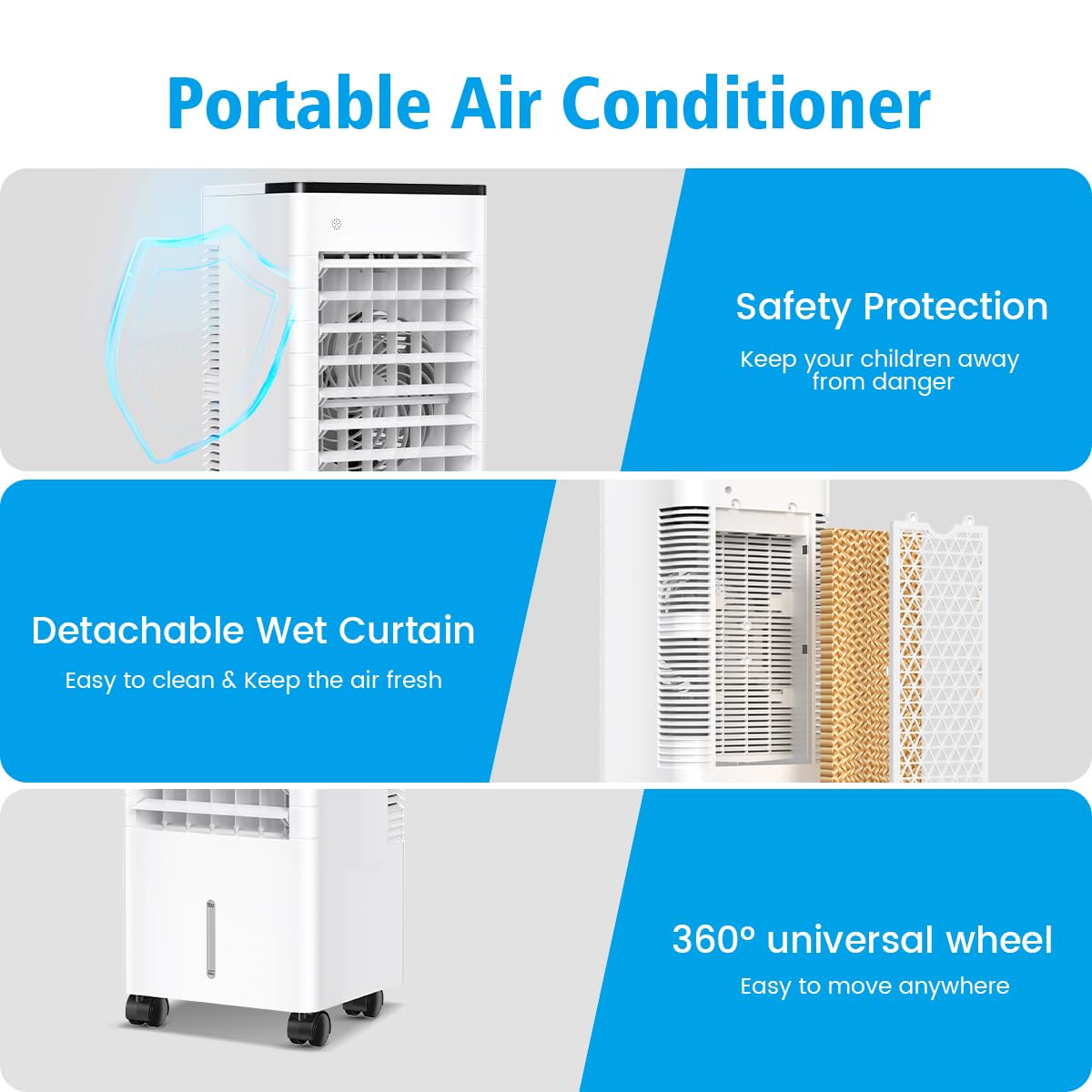 Aire Acondicionado Portátil 3 en 1 con Humidificador y Ventilador, 6L, Silencioso, Bajo Consumo, 3 Velocidades, Control Remoto, Temporizador 15H – Ideal para Hogar u Oficina