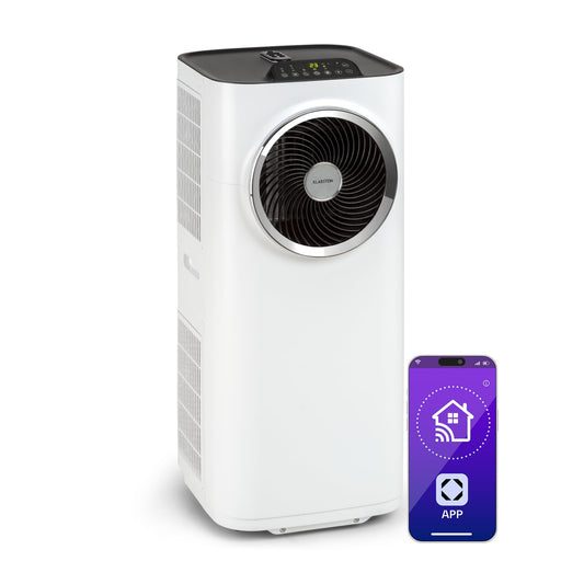 Aire Acondicionado Portátil 12.000 BTU con Control por App y Alexa, Deshumidificador, Modo Nocturno y Temporizador 24 h – Klarstein Kraftwerk Smart 12K, Blanco