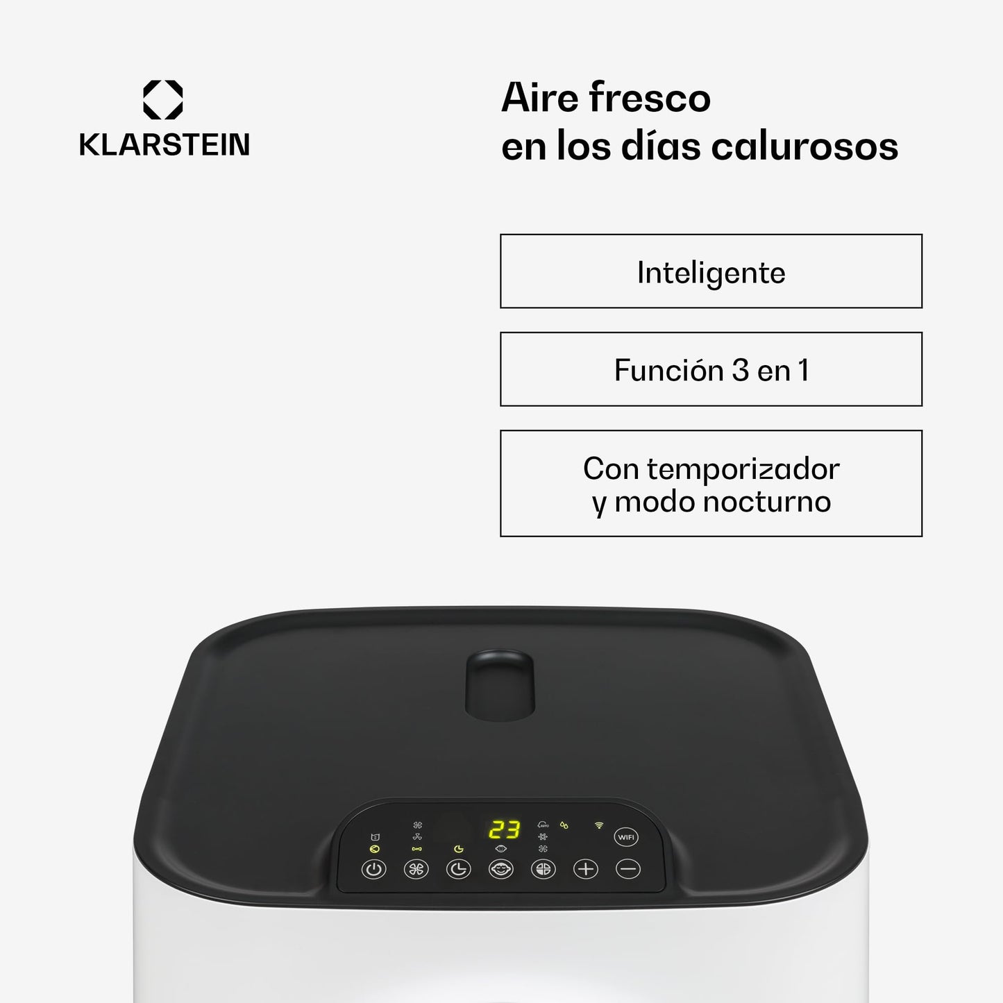 Aire Acondicionado Portátil 12.000 BTU con Control por App y Alexa, Deshumidificador, Modo Nocturno y Temporizador 24 h – Klarstein Kraftwerk Smart 12K, Blanco