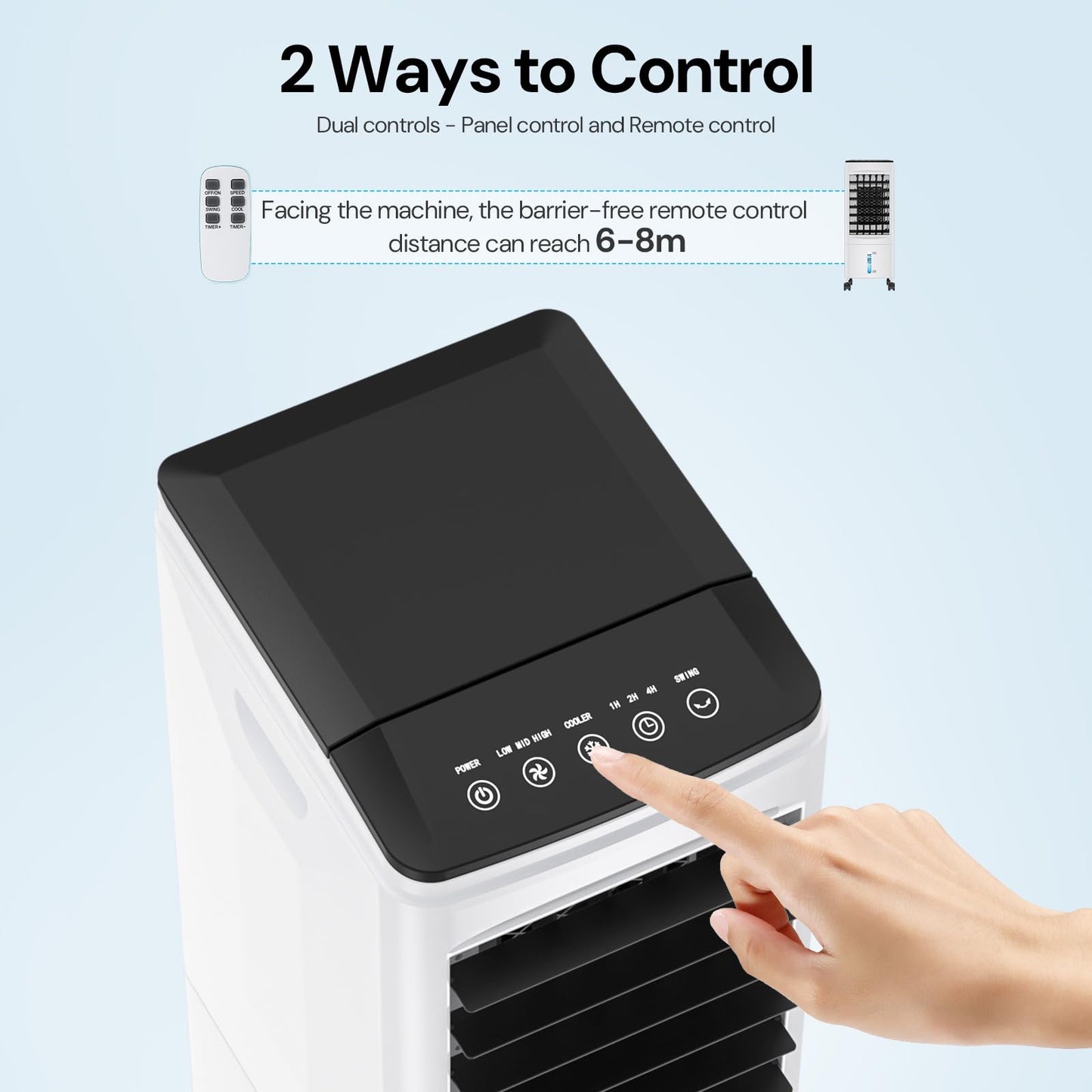 Climatizador Evaporativo Portátil 3 en 1 con Control Remoto, Temporizador, 3 Velocidades, Tanque de 5,5 L, Oscilación y Ruedas