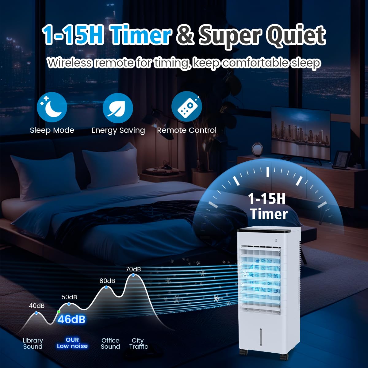 Aire Acondicionado Portátil 3 en 1 con Humidificador y Ventilador, 6L, Silencioso, Bajo Consumo, 3 Velocidades, Control Remoto, Temporizador 15H – Ideal para Hogar u Oficina