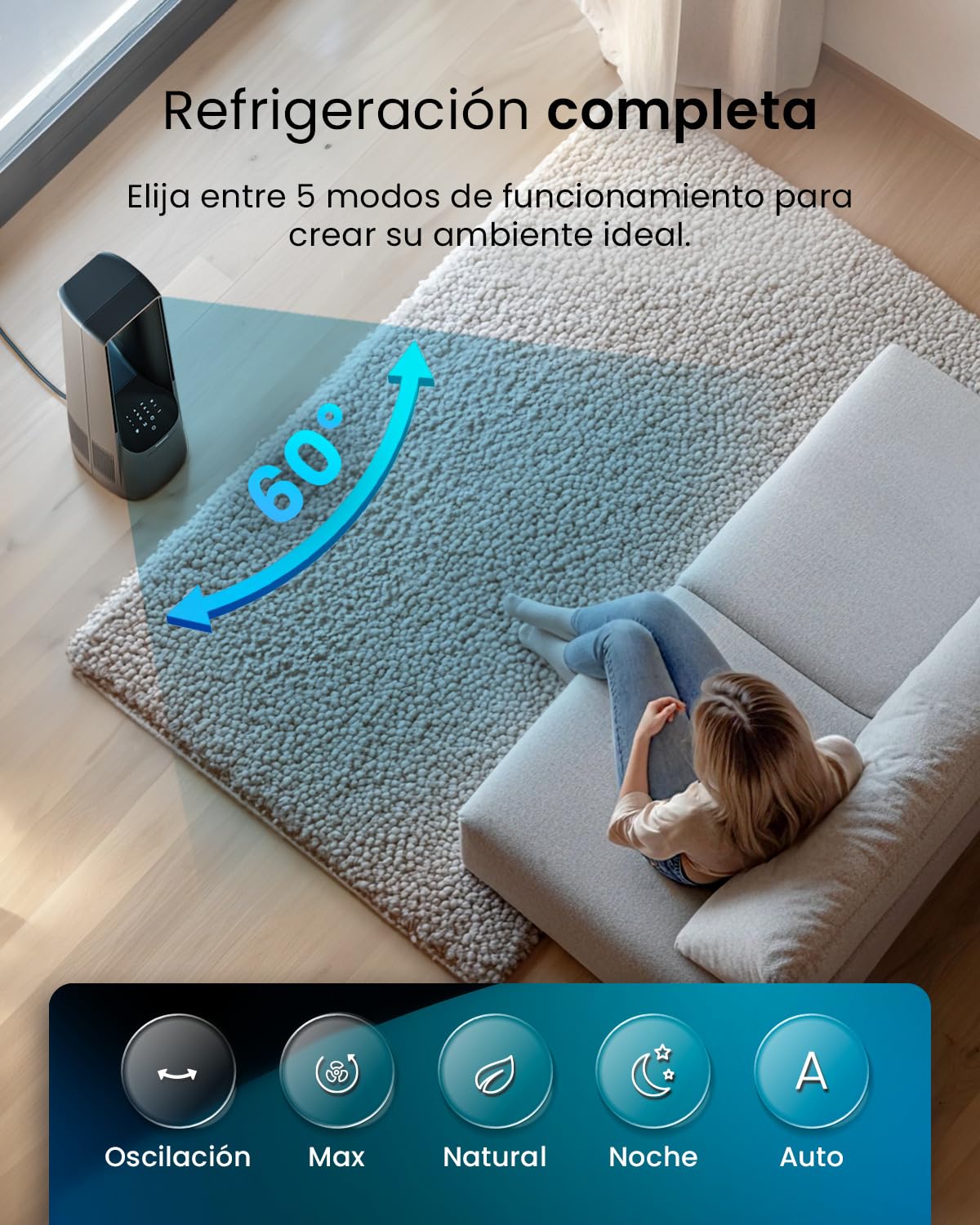 Ventilador de Torre sin Aspas 101 cm con Control Remoto, 6 Velocidades, 5 Modos, Oscilación 60° y Temporizador – Pro Breeze PB-F20, Negro