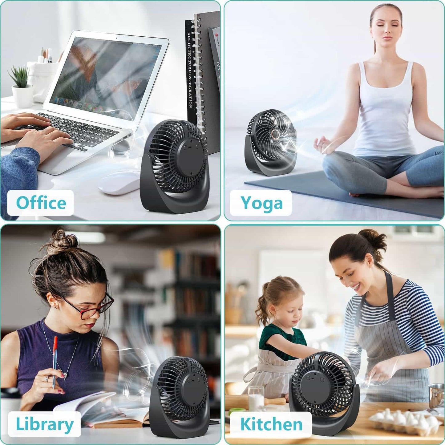 Ventilador de Mesa USB Portátil Anveltech – Mini Aire Acondicionado 4 en 1, 5 Velocidades, Rotación 360°, Batería 4000 mAh, Enfriador Evaporativo Compacto y Silencioso
