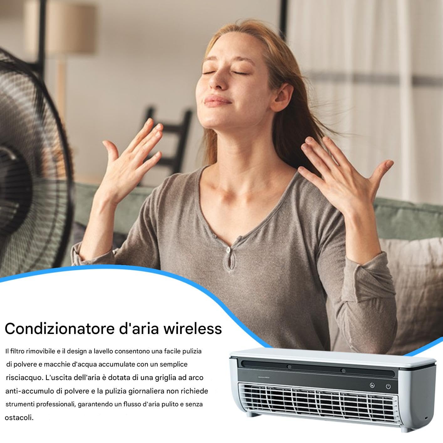 Ventilador Portátil con Función de Aire Acondicionado – 3 Velocidades, Modo Silencioso, Carga Inalámbrica y Filtro Extraíble, Ideal para Hogar, Oficina y Viajes