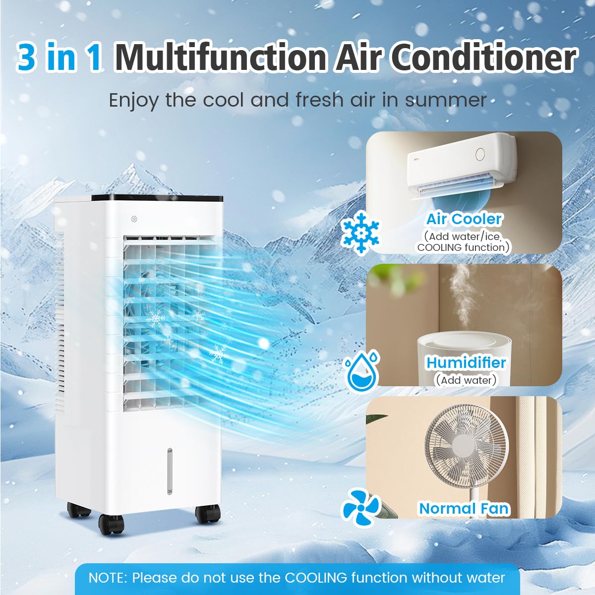 Aire Acondicionado Portátil 3 en 1 con Humidificador y Ventilador, 6L, Silencioso, Bajo Consumo, 3 Velocidades, Control Remoto, Temporizador 15H – Ideal para Hogar u Oficina