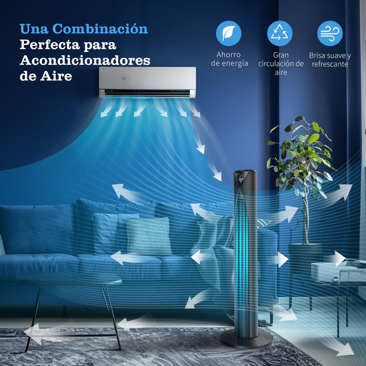 Ventilador de Torre Taylor Swoden 28 dB con Mando a Distancia, Pantalla LED y Temporizador 12 h – Oscilante 70°, 4 Modos, 3 Velocidades, Altura 96 cm, 45 W