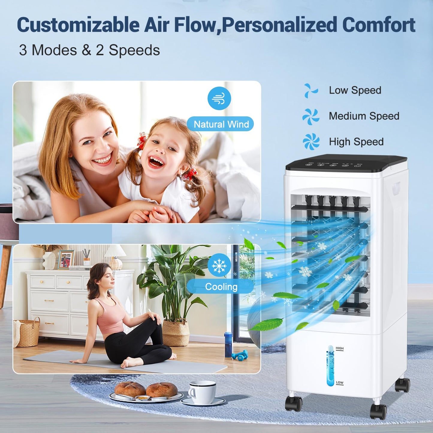 Climatizador Evaporativo Portátil 4 en 1 con Tanque de Agua de 6 L, Eysddifr, Control Remoto, Temporizador 1–7H, 3 Velocidades, Oscilación 60°, Bajo Consumo – Ideal para el Hogar