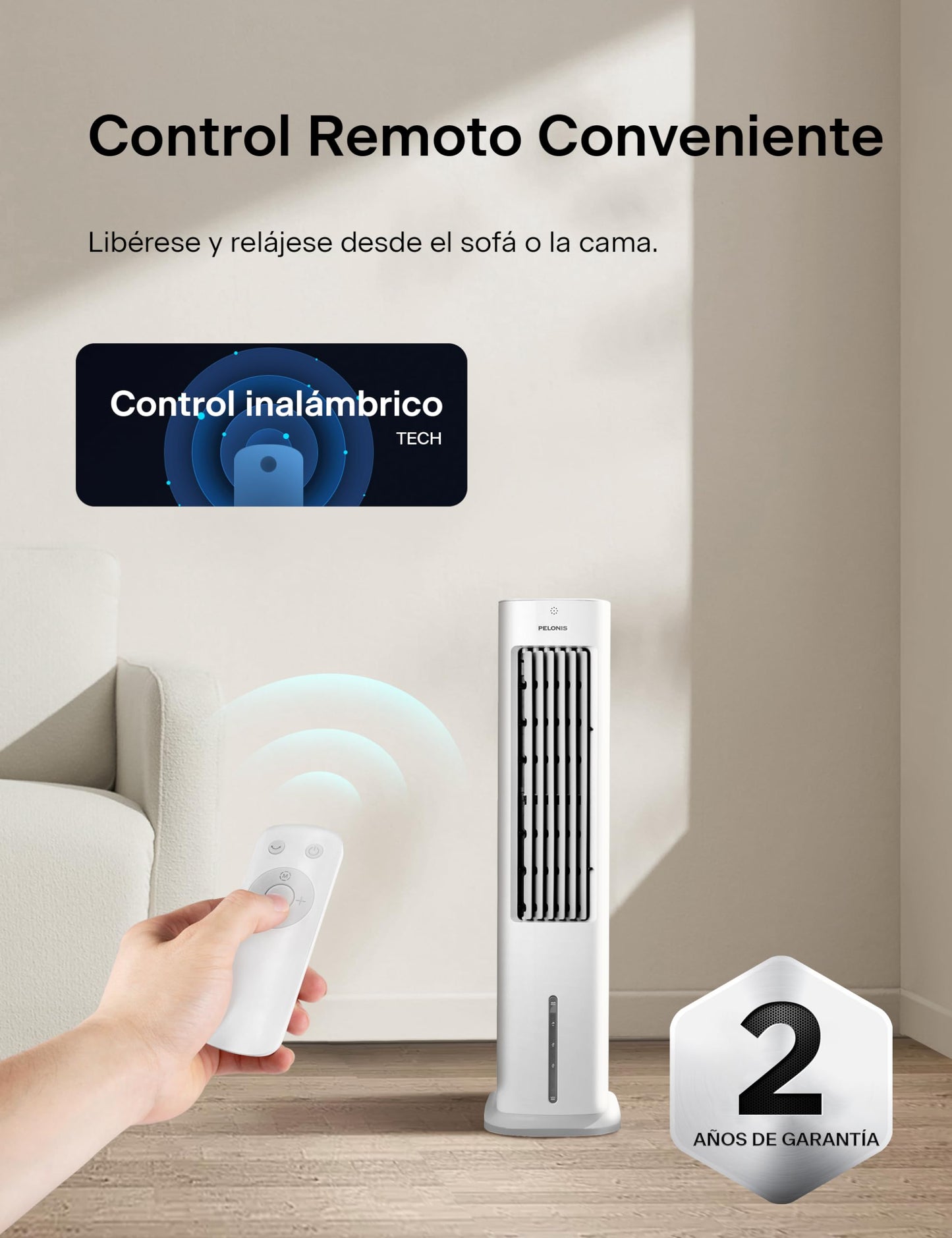 Enfriador de Aire Portátil 3 en 1 con Humidificador y Ventilador, Pelonis 55 W, Tanque de Agua 5L, Oscilación de 60°, Control Remoto, Temporizador 7H, 3 Velocidades