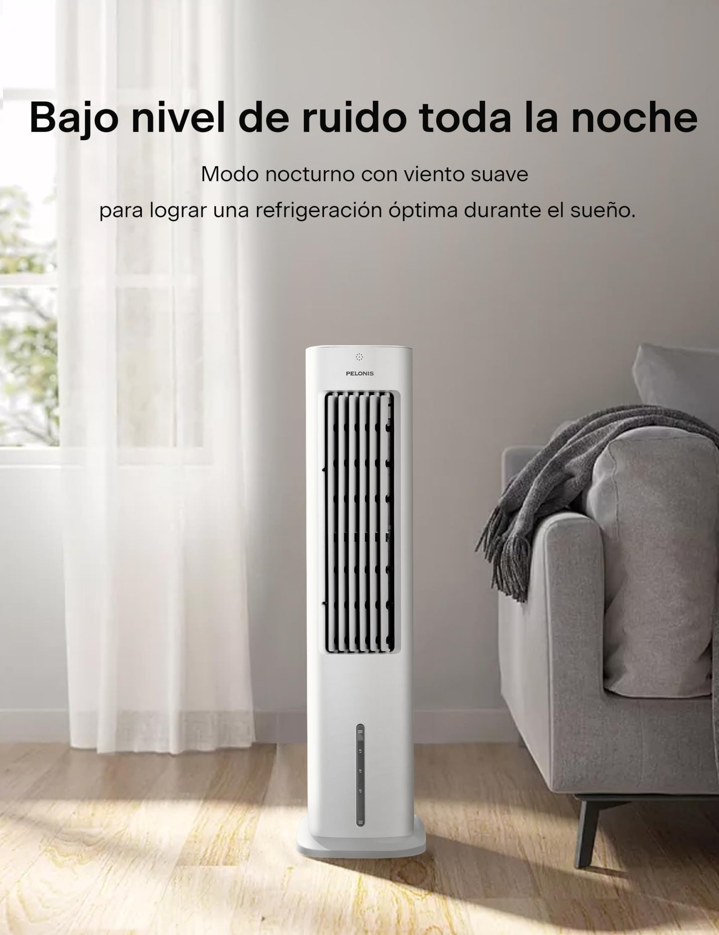 Enfriador de Aire Portátil 3 en 1 con Humidificador y Ventilador, Pelonis 55 W, Tanque de Agua 5L, Oscilación de 60°, Control Remoto, Temporizador 7H, 3 Velocidades