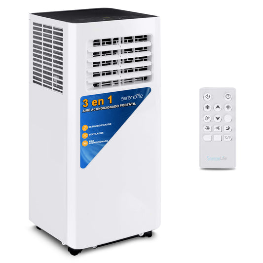 Aire Acondicionado Portátil 10.000 BTU con Control Remoto, WiFi, Deshumidificador, Ventilador y Temporizador – SereneLife SLPAC105WEU, Blanco