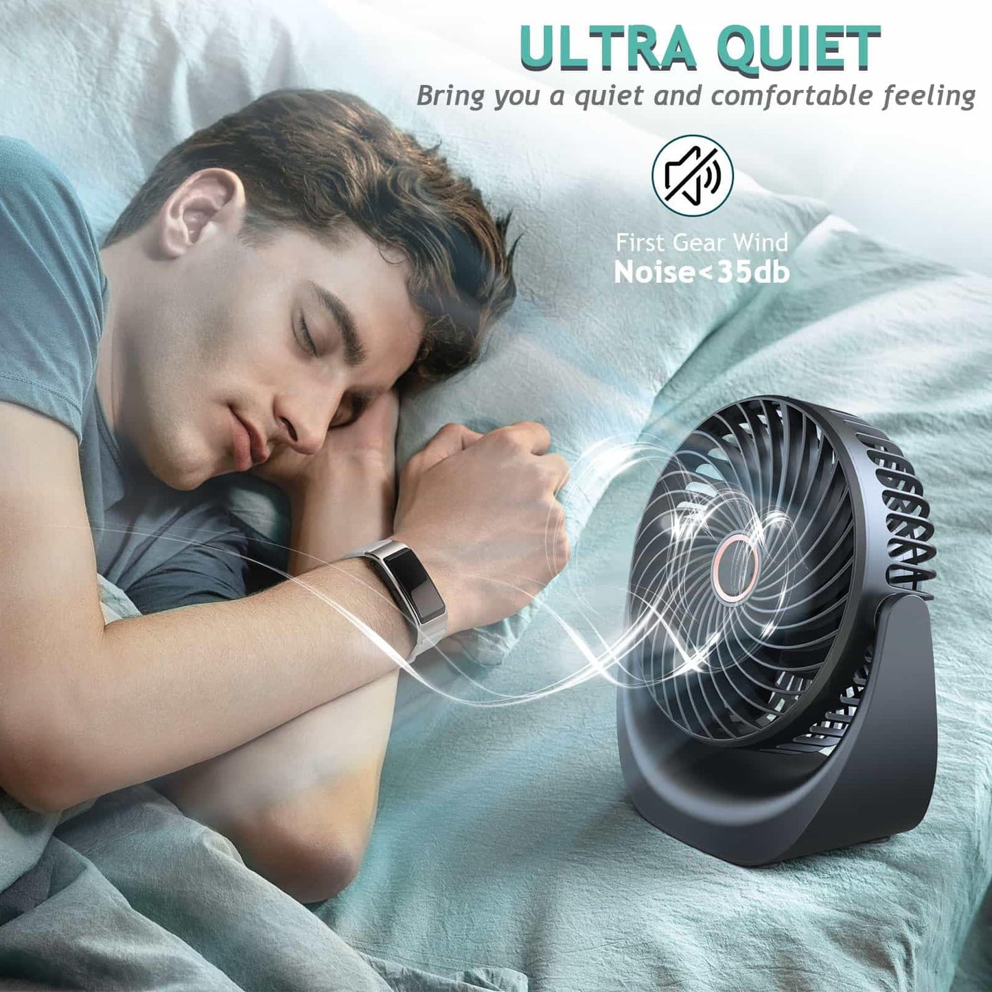 Ventilador de Mesa USB Portátil Anveltech – Mini Aire Acondicionado 4 en 1, 5 Velocidades, Rotación 360°, Batería 4000 mAh, Enfriador Evaporativo Compacto y Silencioso