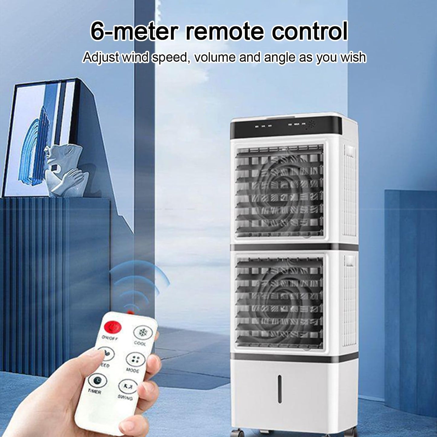 Climatizador Evaporativo GMBAYUE – Aire Acondicionado Portátil con Control Remoto, 3 Velocidades, Temporizador de 12 Horas y Tanque de 14 L, Ideal para Habitaciones y Oficinas