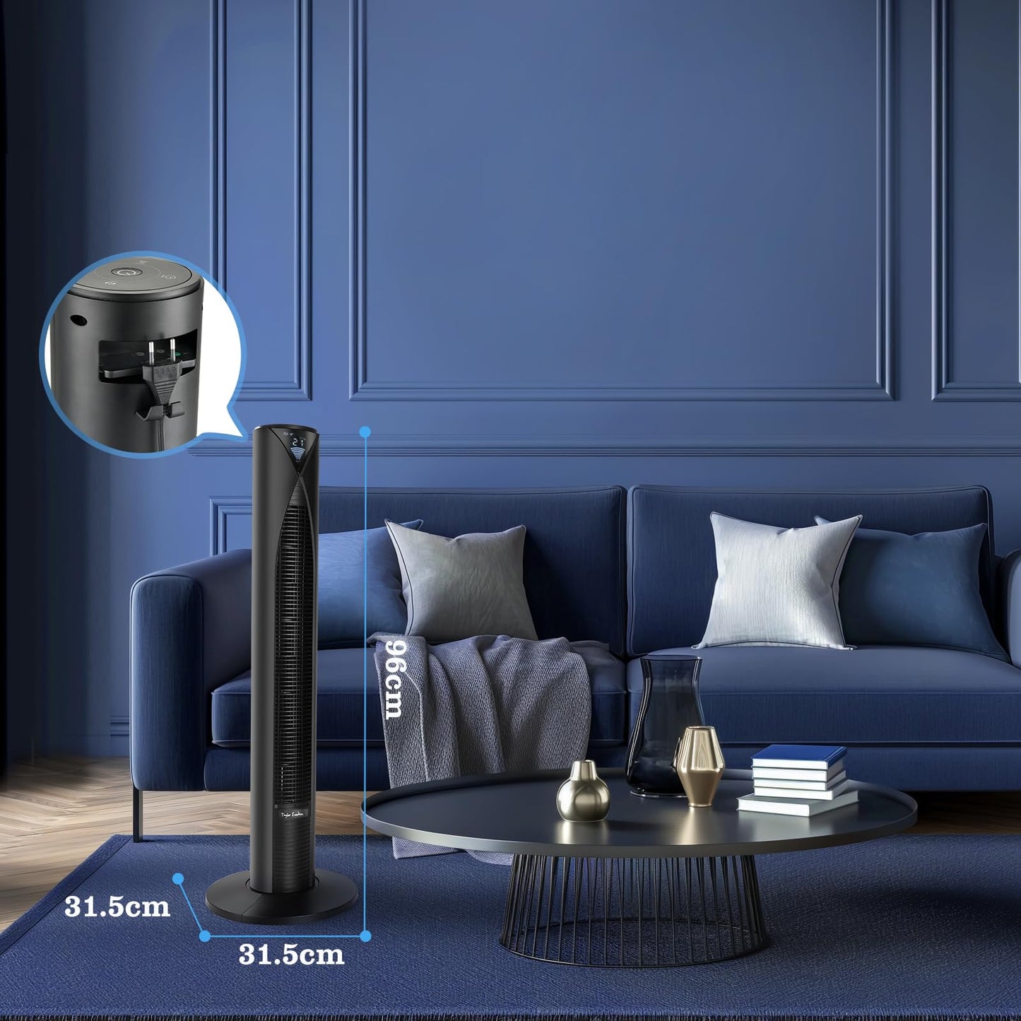 Ventilador de Torre Taylor Swoden 28 dB con Mando a Distancia, Pantalla LED y Temporizador 12 h – Oscilante 70°, 4 Modos, 3 Velocidades, Altura 96 cm, 45 W