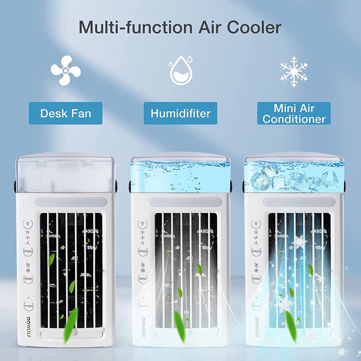 Aire Acondicionado Portátil Silencioso VVLXRIC – Enfriador de Aire con Ventilador de Hielo, 3 Velocidades, Humidificador Compacto para Oficina y Hogar