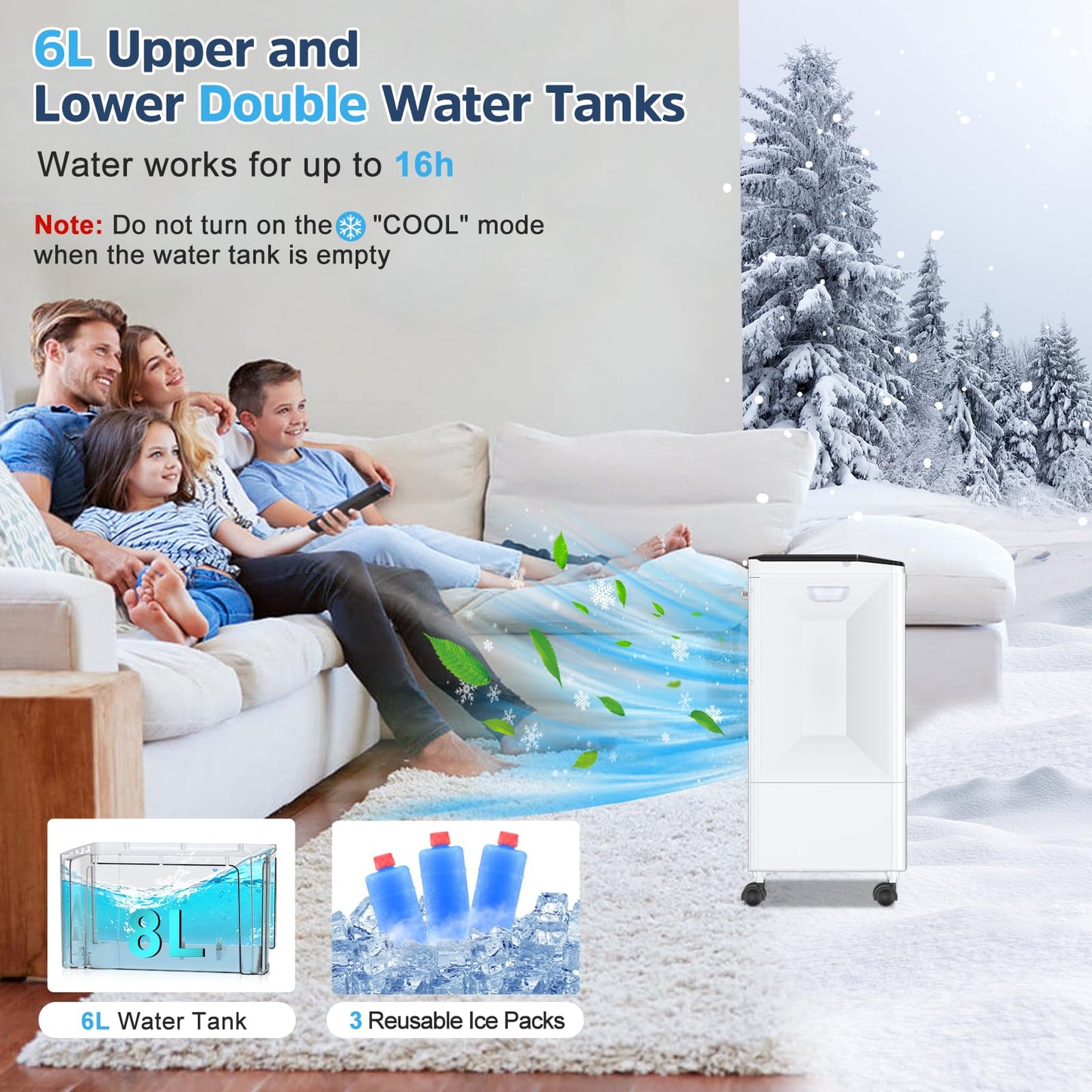 Climatizador Evaporativo Portátil 4 en 1 con Tanque de Agua de 6 L, Eysddifr, Control Remoto, Temporizador 1–7H, 3 Velocidades, Oscilación 60°, Bajo Consumo – Ideal para el Hogar