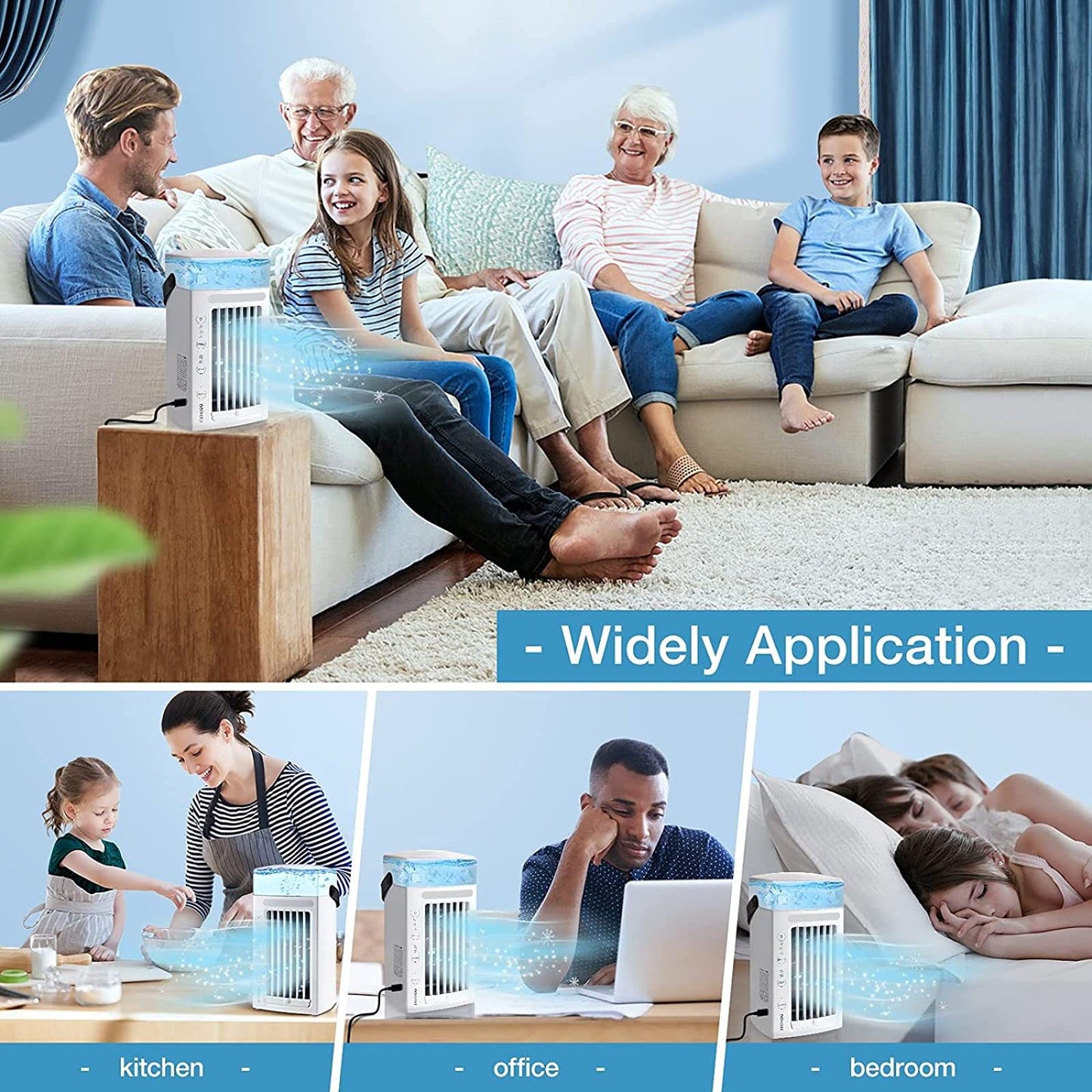Aire Acondicionado Portátil Silencioso VVLXRIC – Enfriador de Aire con Ventilador de Hielo, 3 Velocidades, Humidificador Compacto para Oficina y Hogar