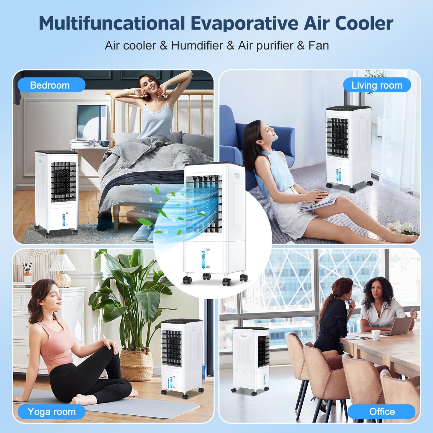 Climatizador Evaporativo Portátil 4 en 1 con Tanque de Agua de 6 L, Eysddifr, Control Remoto, Temporizador 1–7H, 3 Velocidades, Oscilación 60°, Bajo Consumo – Ideal para el Hogar