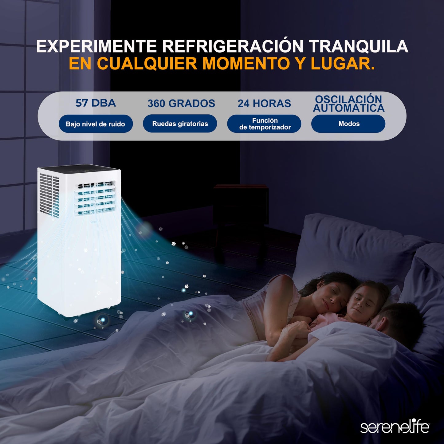 Aire Acondicionado Portátil 10.000 BTU con Control Remoto, WiFi, Deshumidificador, Ventilador y Temporizador – SereneLife SLPAC105WEU, Blanco